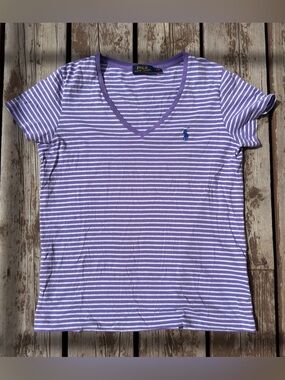 Polo by Ralph Lauren Lavender & White Striped V-Neck